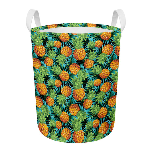 Exotic Tropical Pineapple Pattern Print Round Laundry Basket