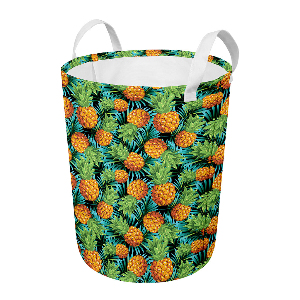 Exotic Tropical Pineapple Pattern Print Round Laundry Basket