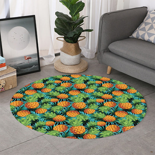 Exotic Tropical Pineapple Pattern Print Round Rug