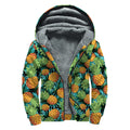 Exotic Tropical Pineapple Pattern Print Sherpa Lined Zip Up Hoodie
