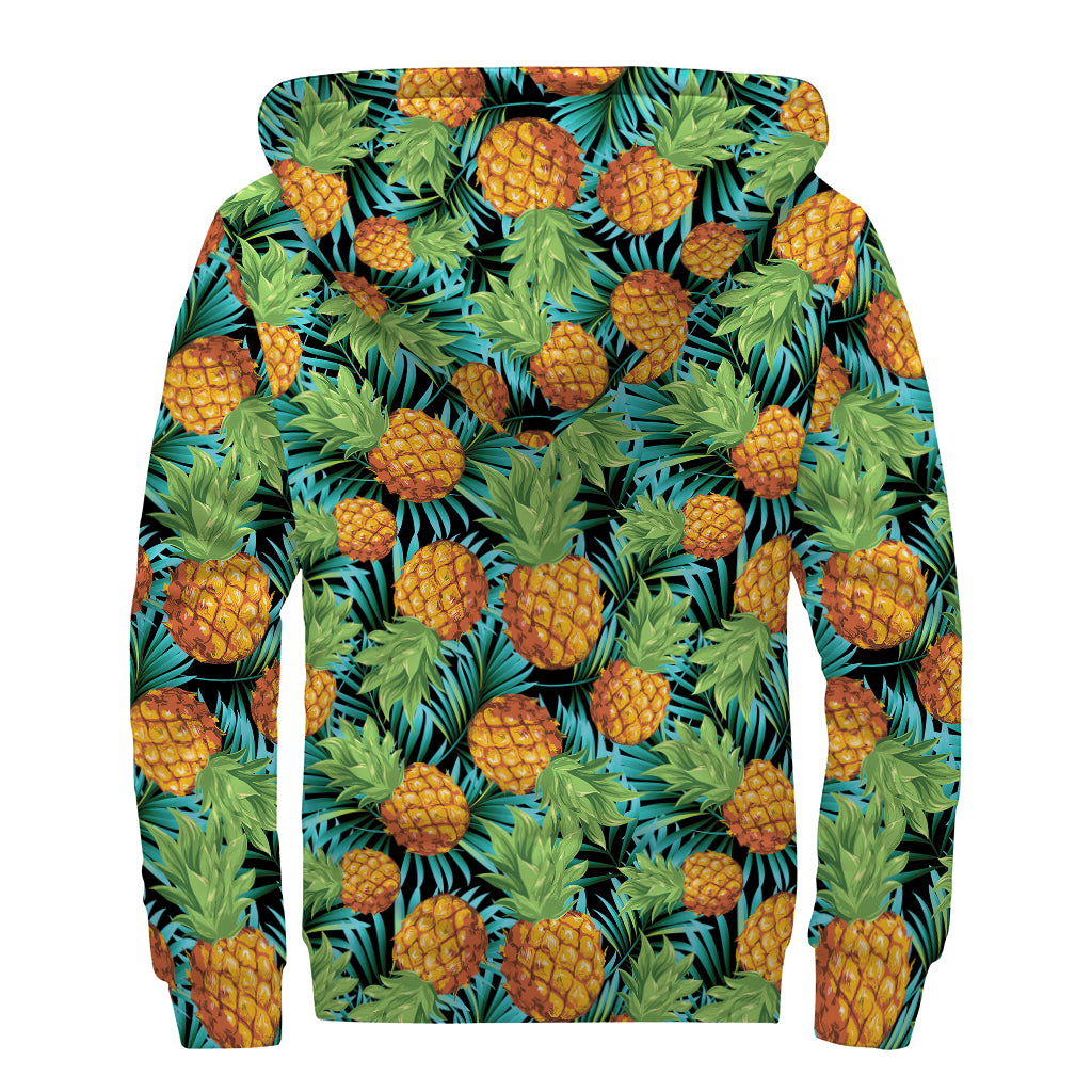 Exotic Tropical Pineapple Pattern Print Sherpa Lined Zip Up Hoodie