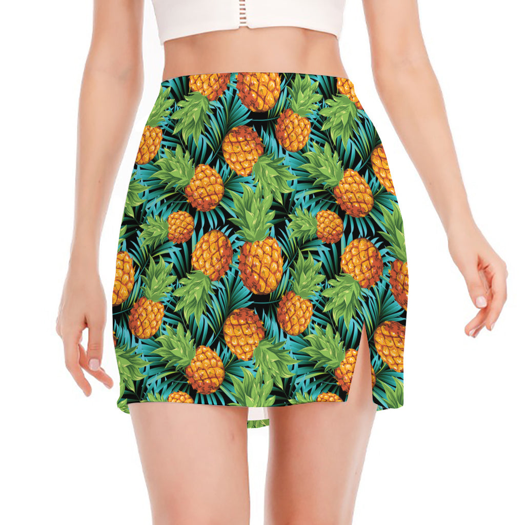 Exotic Tropical Pineapple Pattern Print Side Slit Mini Skirt