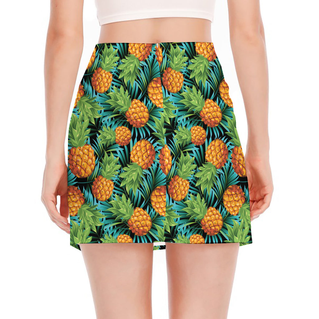 Exotic Tropical Pineapple Pattern Print Side Slit Mini Skirt