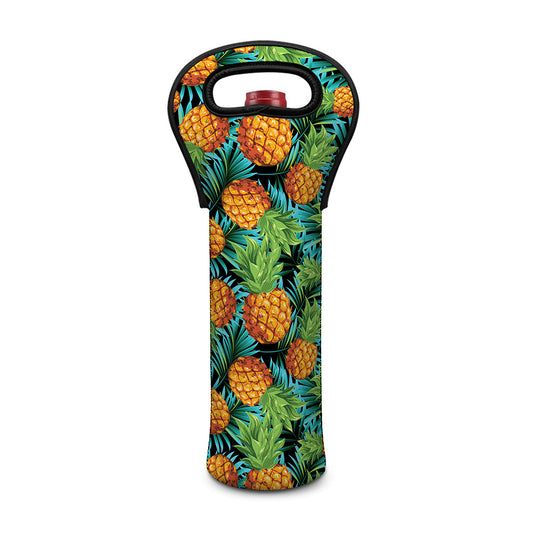 Exotic Tropical Pineapple Pattern Print Single Neoprene Wine Tote