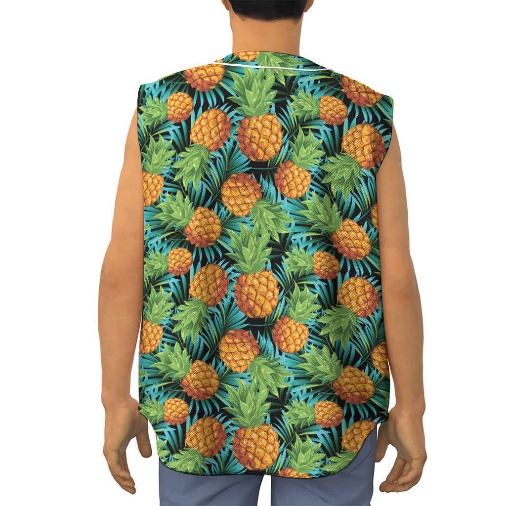 Exotic Tropical Pineapple Pattern Print Sleeveless Baseball Jersey