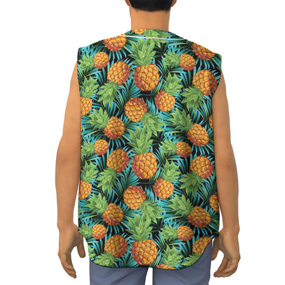Exotic Tropical Pineapple Pattern Print Sleeveless Baseball Jersey
