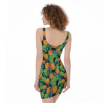 Exotic Tropical Pineapple Pattern Print Sleeveless Bodycon Dress