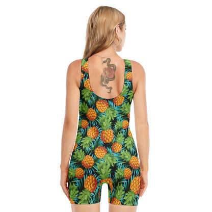 Exotic Tropical Pineapple Pattern Print Sleeveless One Piece Swimsuit
