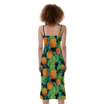 Exotic Tropical Pineapple Pattern Print Slim Fit Midi Cami Dress