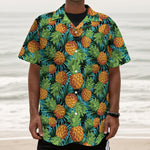 Exotic Tropical Pineapple Pattern Print Textured Short Sleeve Shirt