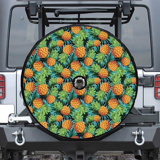 Exotic Tropical Pineapple Pattern Print Tire Cover With Camera Hole