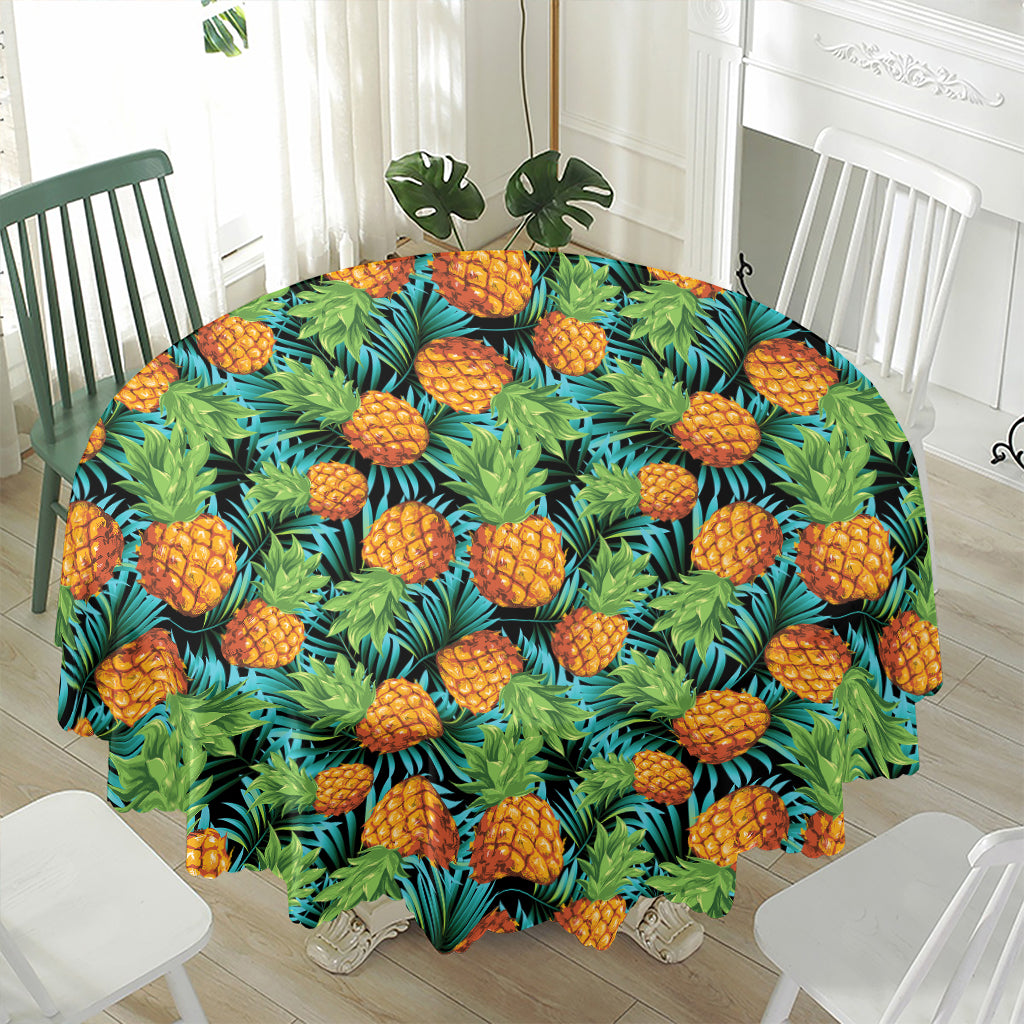 Exotic Tropical Pineapple Pattern Print Waterproof Round Tablecloth