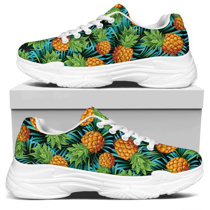 Exotic Tropical Pineapple Pattern Print White Chunky Shoes