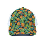 Exotic Tropical Pineapple Pattern Print White Mesh Trucker Cap
