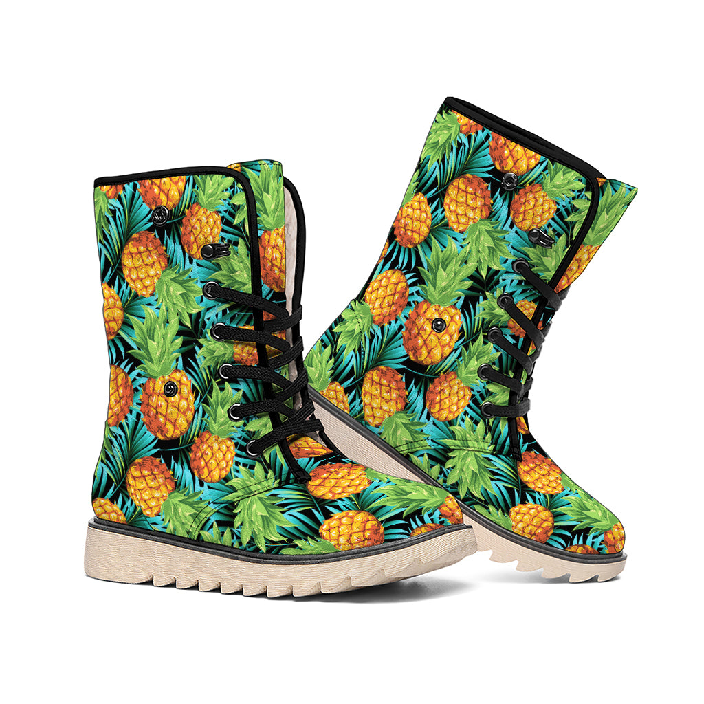 Exotic Tropical Pineapple Pattern Print Winter Boots