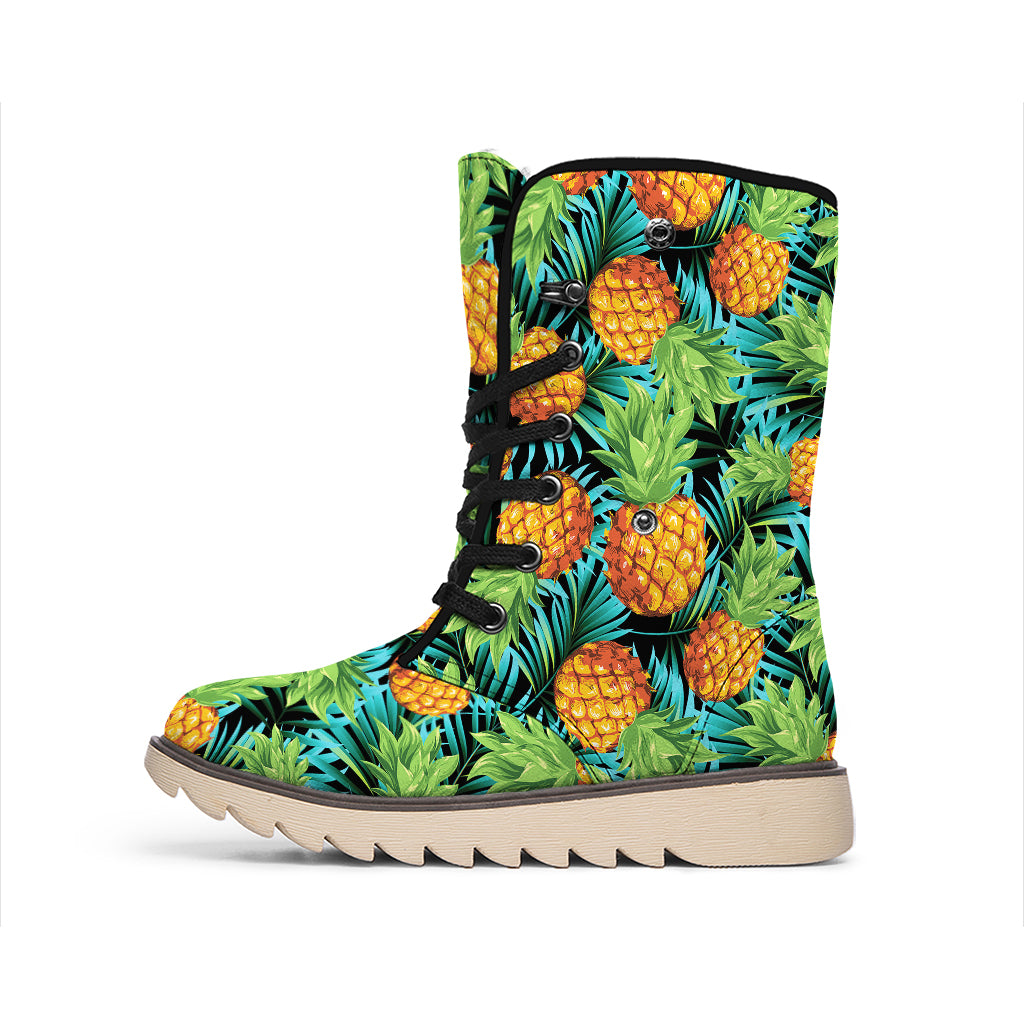 Exotic Tropical Pineapple Pattern Print Winter Boots