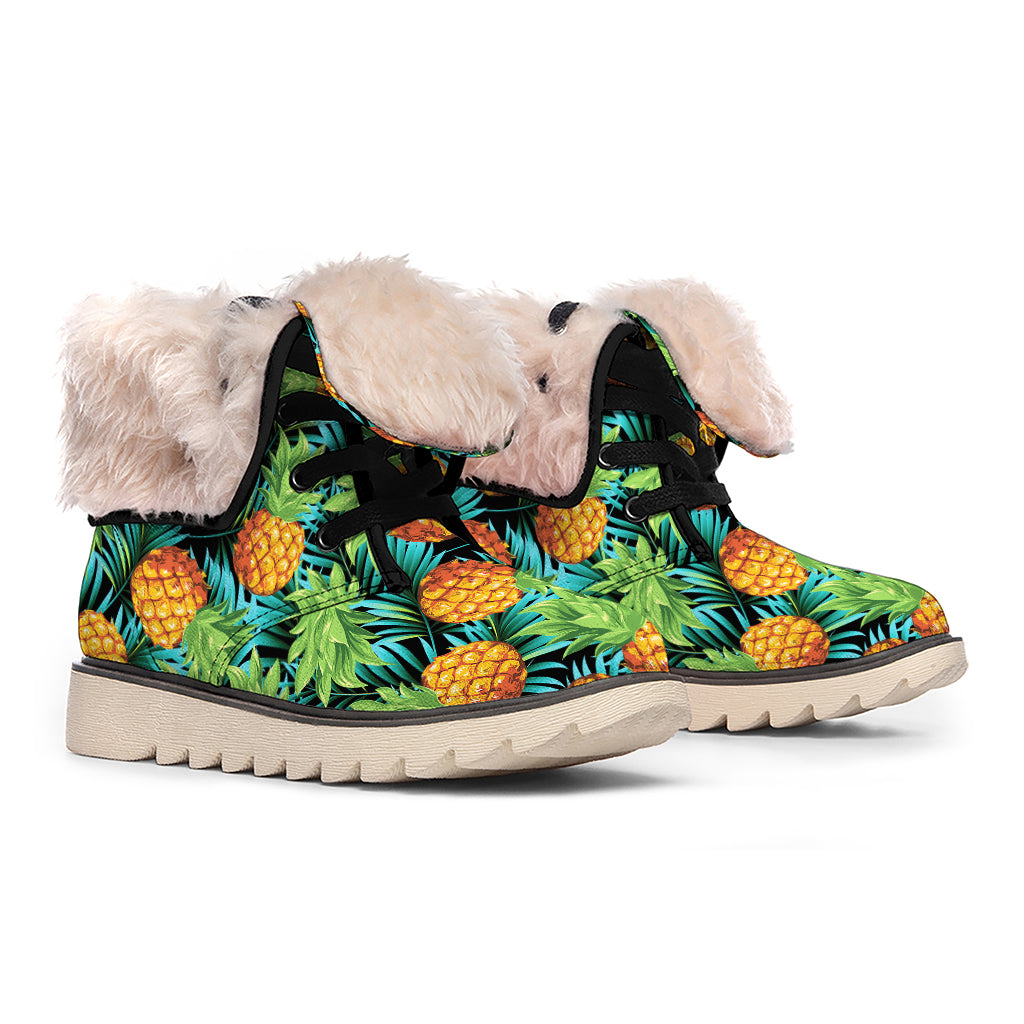 Exotic Tropical Pineapple Pattern Print Winter Boots