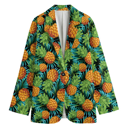 Exotic Tropical Pineapple Pattern Print Women's Blazer