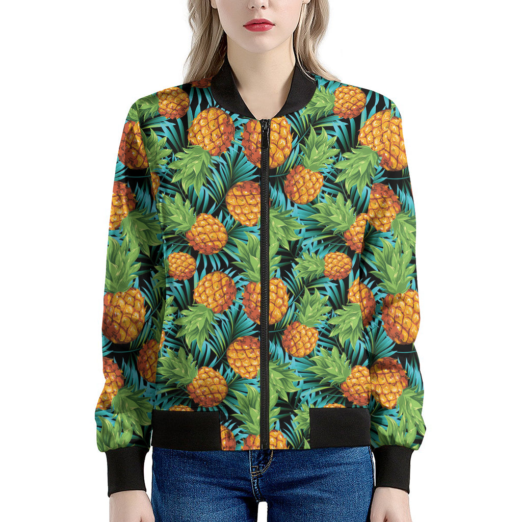 Exotic Tropical Pineapple Pattern Print Women's Bomber Jacket