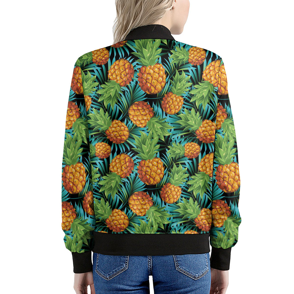 Exotic Tropical Pineapple Pattern Print Women's Bomber Jacket