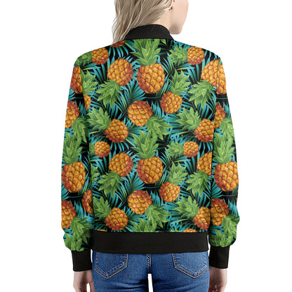 Exotic Tropical Pineapple Pattern Print Women's Bomber Jacket