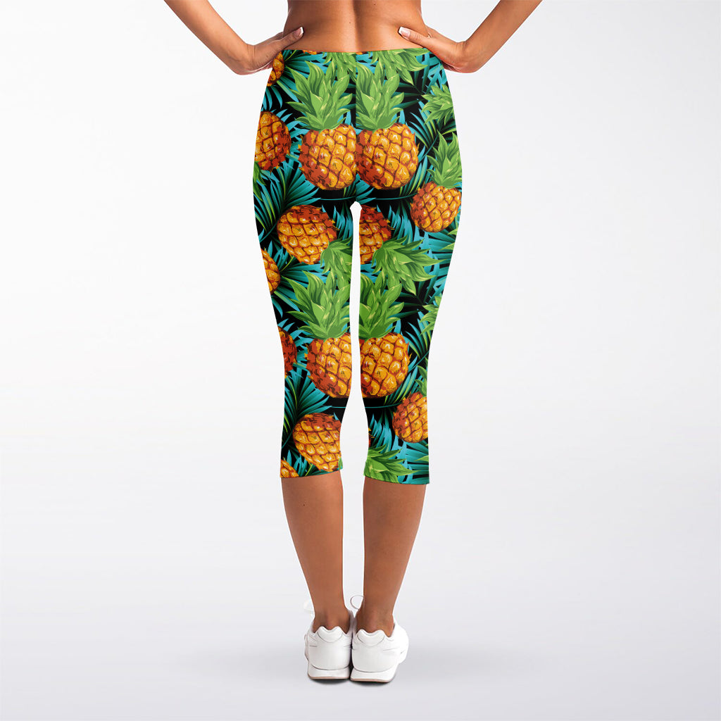 Exotic Tropical Pineapple Pattern Print Women's Capri Leggings