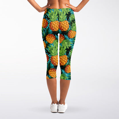 Exotic Tropical Pineapple Pattern Print Women's Capri Leggings