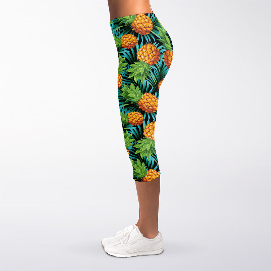 Exotic Tropical Pineapple Pattern Print Women's Capri Leggings