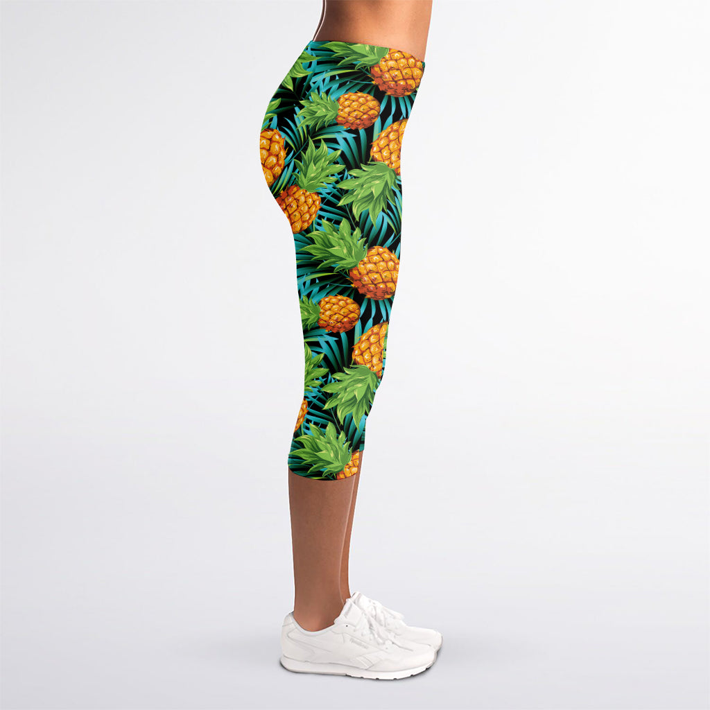 Exotic Tropical Pineapple Pattern Print Women's Capri Leggings
