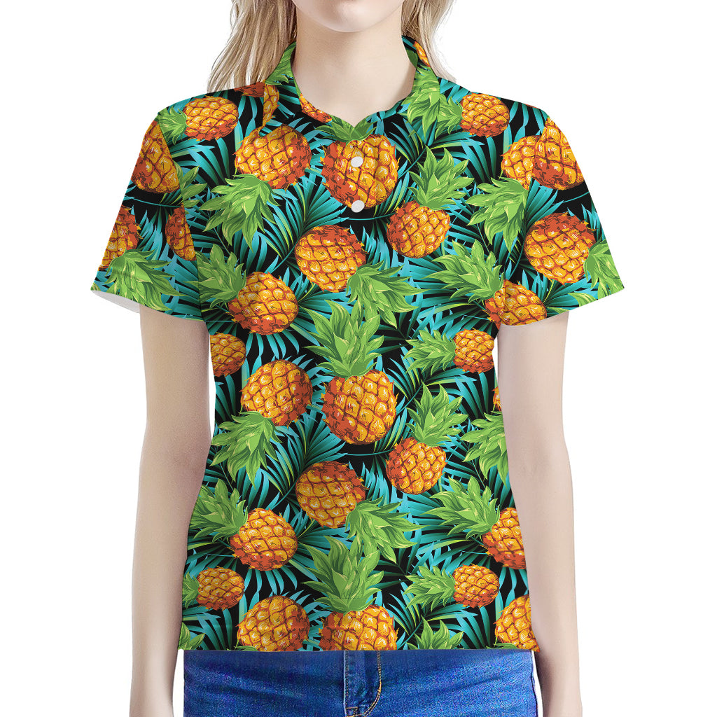 Exotic Tropical Pineapple Pattern Print Women's Polo Shirt