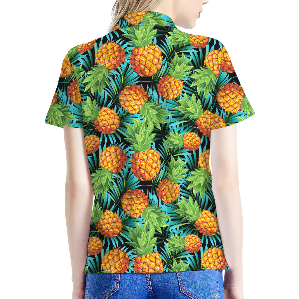 Exotic Tropical Pineapple Pattern Print Women's Polo Shirt