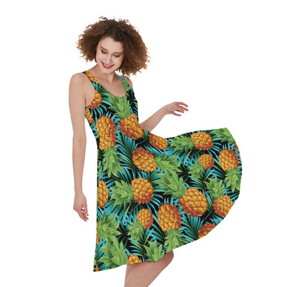 Exotic Tropical Pineapple Pattern Print Women's Sleeveless Dress