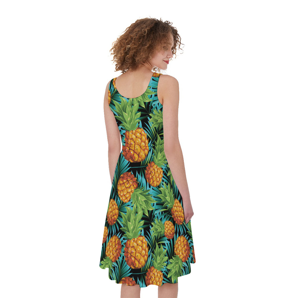 Exotic Tropical Pineapple Pattern Print Women's Sleeveless Dress