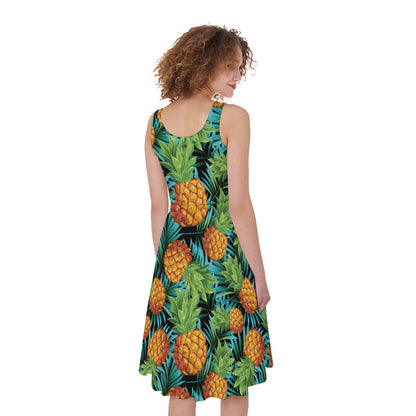 Exotic Tropical Pineapple Pattern Print Women's Sleeveless Dress