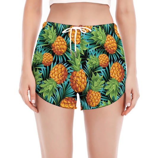 Exotic Tropical Pineapple Pattern Print Women's Split Running Shorts