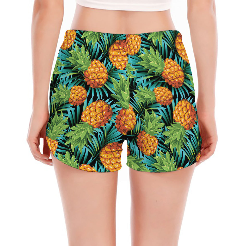Exotic Tropical Pineapple Pattern Print Women's Split Running Shorts