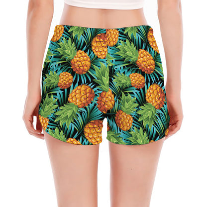 Exotic Tropical Pineapple Pattern Print Women's Split Running Shorts