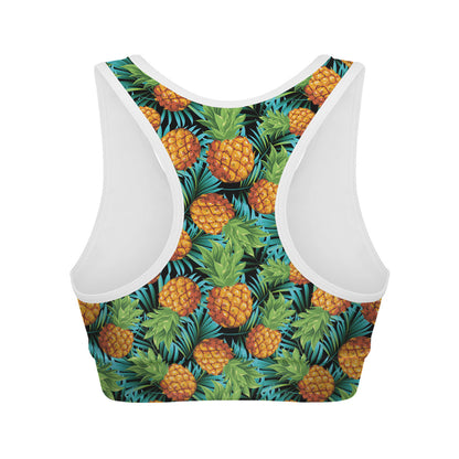 Exotic Tropical Pineapple Pattern Print Women's Sports Bra