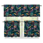 Exotic Tropical Toucan Pattern Print 3 Piece Kitchen Curtains