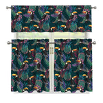 Exotic Tropical Toucan Pattern Print 3 Piece Kitchen Curtains