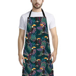 Exotic Tropical Toucan Pattern Print Bib Apron With Pocket