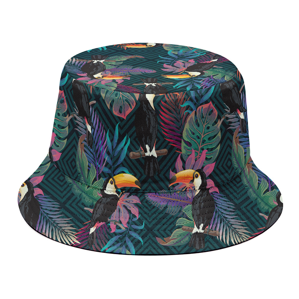 Exotic Tropical Toucan Pattern Print Bucket Hat