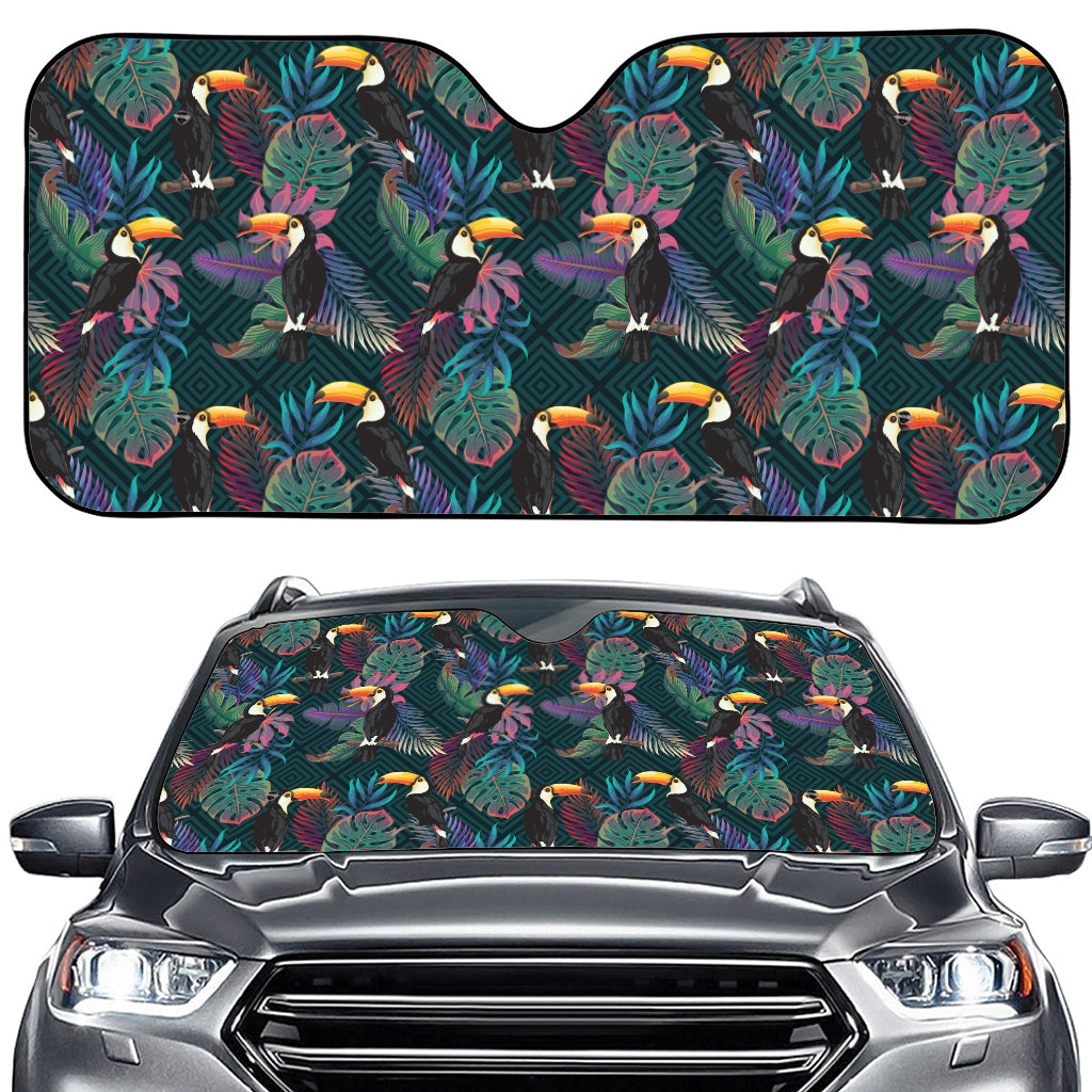 Exotic Tropical Toucan Pattern Print Car Windshield Sun Shade