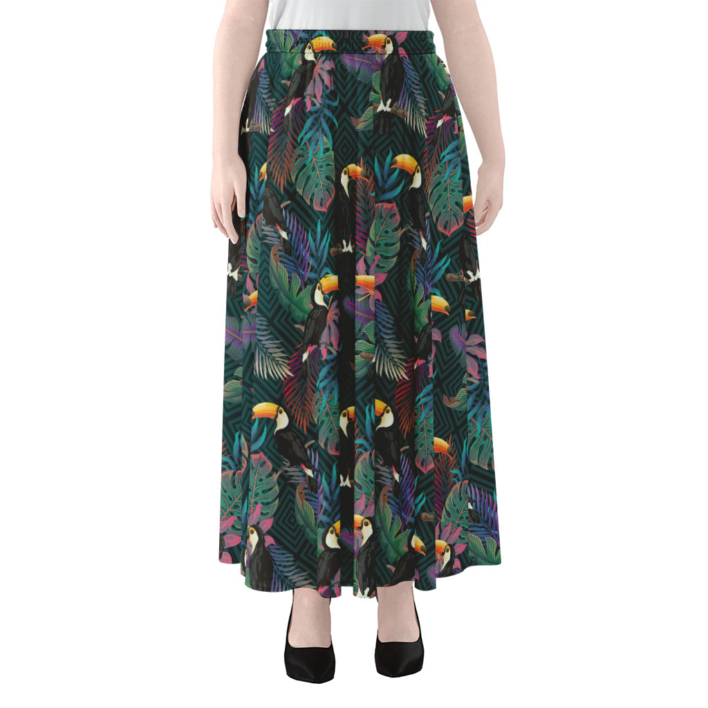 Exotic Tropical Toucan Pattern Print Chiffon Maxi Skirt