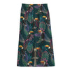 Exotic Tropical Toucan Pattern Print Cotton Front Slit Maxi Skirt