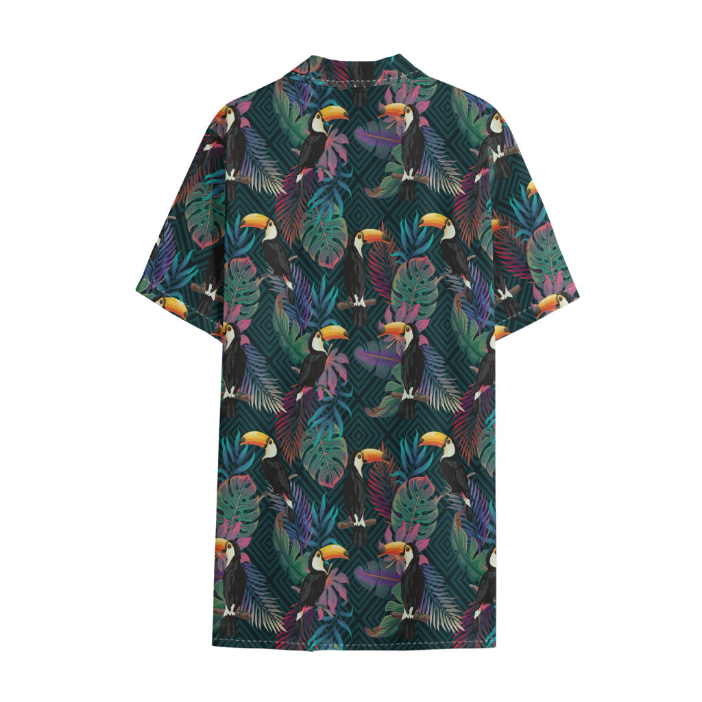 Exotic Tropical Toucan Pattern Print Cotton Hawaiian Shirt