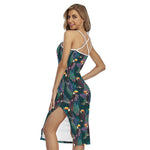 Exotic Tropical Toucan Pattern Print Cross Back Cami Dress