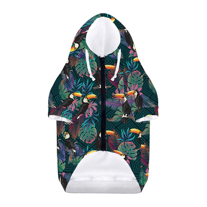 Exotic Tropical Toucan Pattern Print Dog Zip Up Hoodie