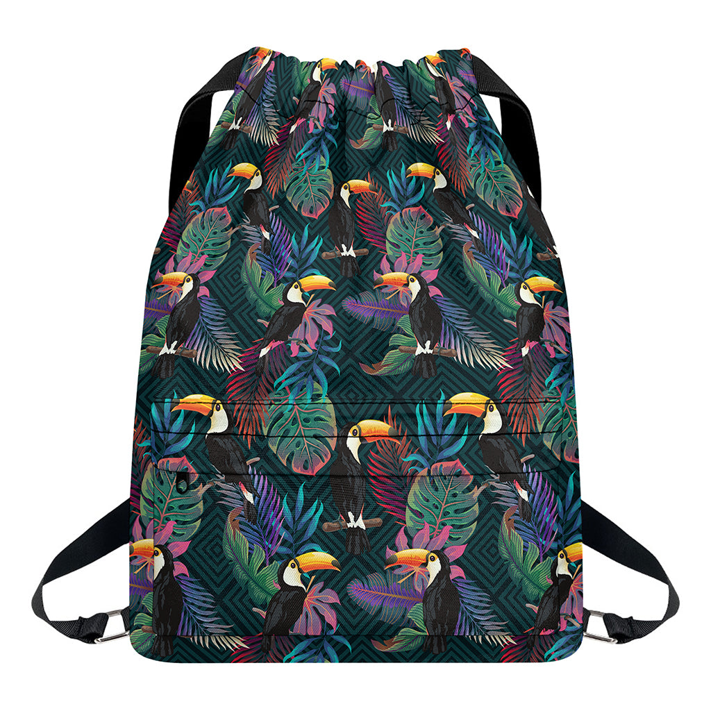 Exotic Tropical Toucan Pattern Print Drawstring Backpack