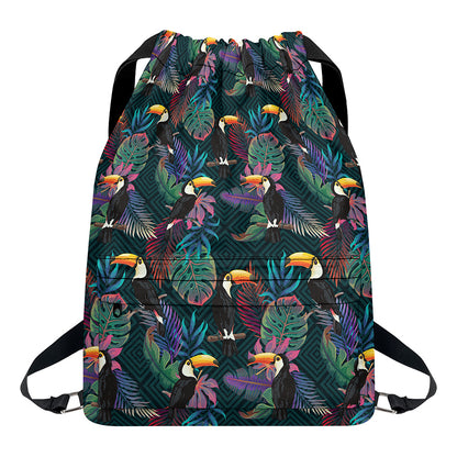 Exotic Tropical Toucan Pattern Print Drawstring Backpack
